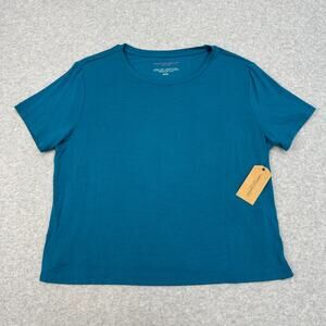 Christian Siriano Short Sleeve Shirt WMNS M Teal Crewneck Pullover Soft Stretch